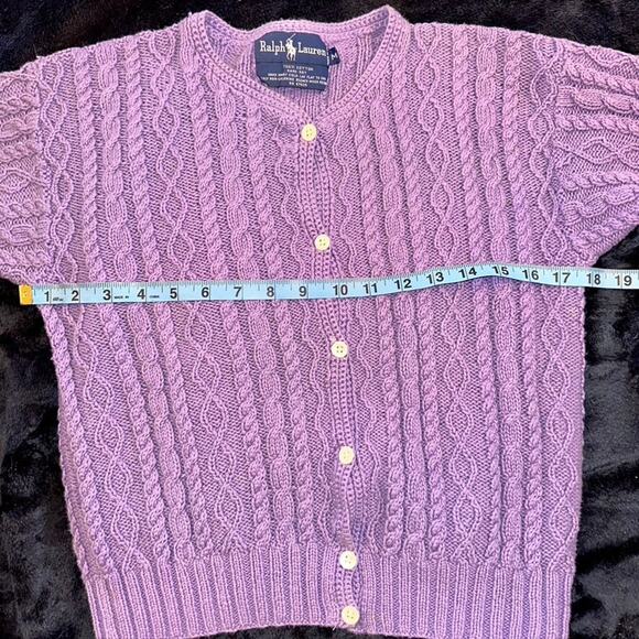 RALPH LAUREN 70's 80's HANDKNIT Cabled Cotton Short Sleeved Cardigan Sweater M - Picture 8 of 9